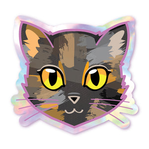 Tortoiseshell Cat Face (Gold Eyes) - Holographic Sticker