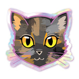 Tortoiseshell Cat Face (Gold Eyes) - Holographic Sticker