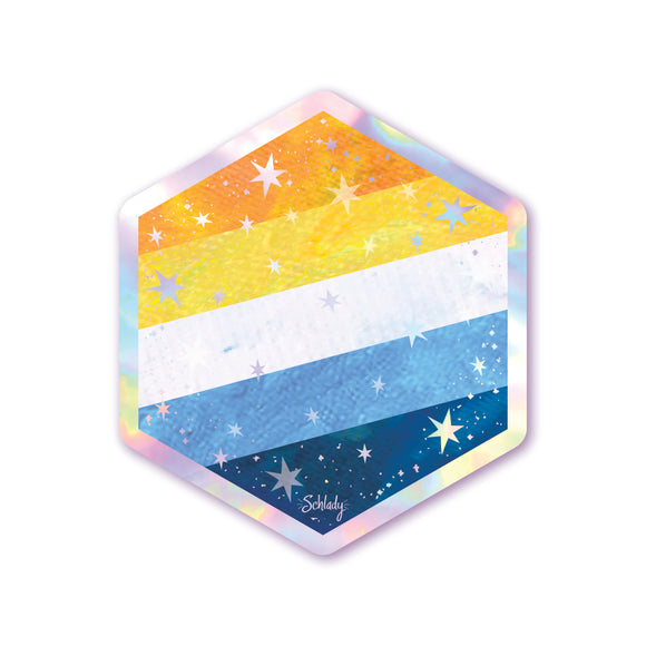 Starry Aroace Pride Flag - Holographic Hexagon Sticker