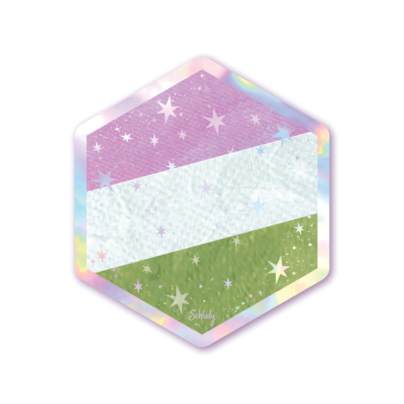 Starry Genderqueer Pride Flag - Holographic Hexagon Sticker