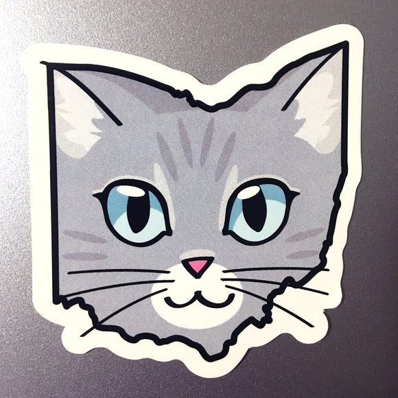 Ohio Cat Sticker - Light Grey Tabby