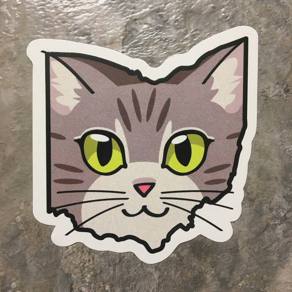 Ohio Cat Sticker - Brown-Grey Tabby
