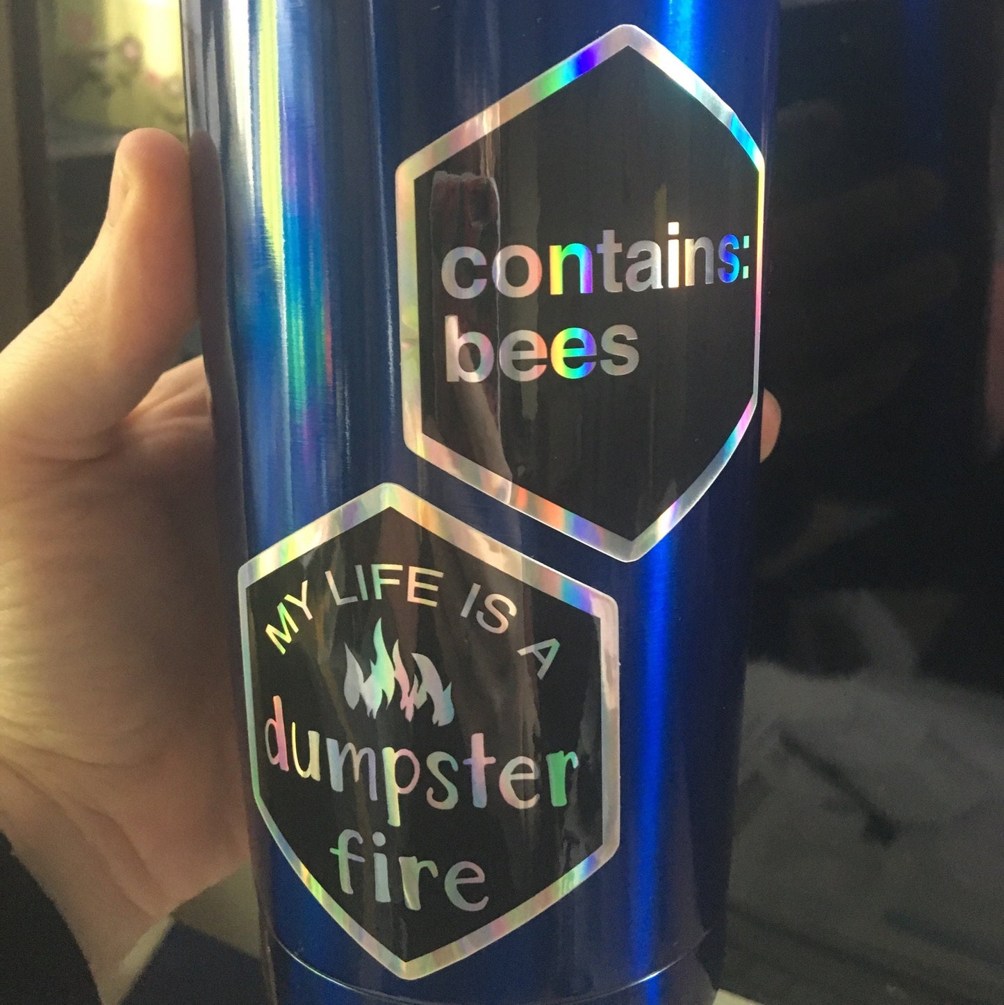 Dumpster Fire - Holographic Hexagon Sticker