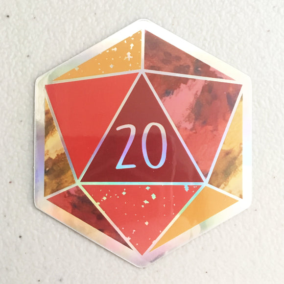 Red d20 Nat 20 - Holographic Hexagon Sticker