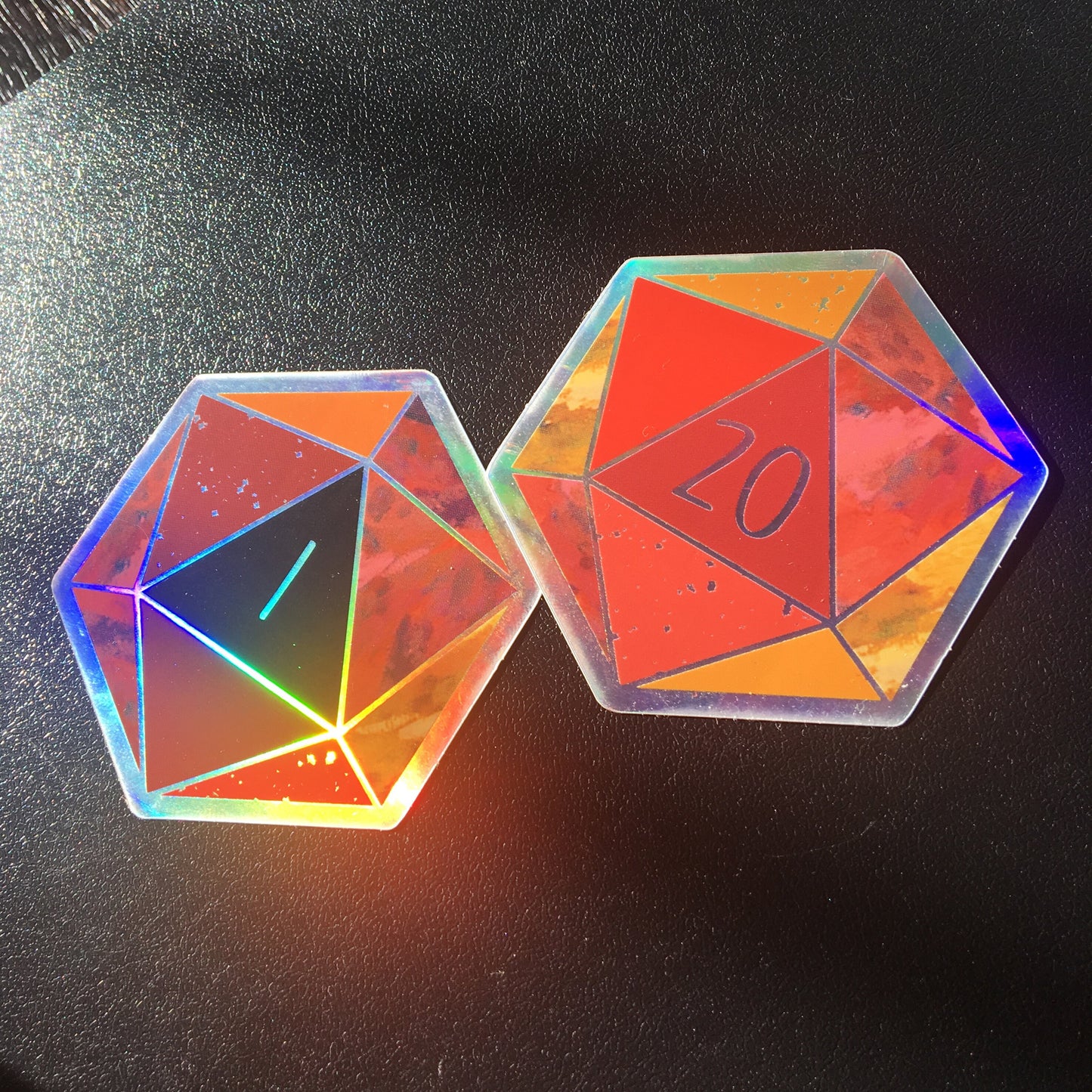 Red d20 Nat 20 - Holographic Hexagon Sticker