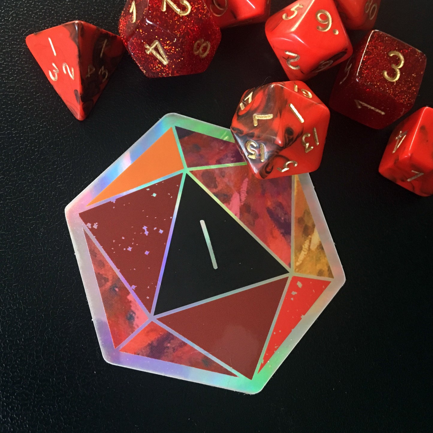 Red d20 Nat 1 - Holographic Hexagon Sticker