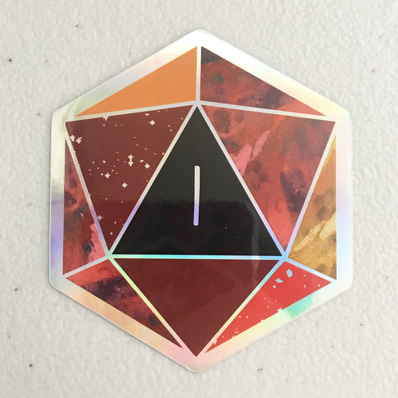 Red d20 Nat 1 - Holographic Hexagon Sticker
