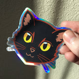 Black Cat Face (Yellow Eyes) - Holographic Sticker