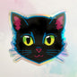 Black Cat Face (Green Eyes) - Holographic Sticker