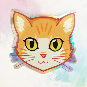 Orange & White Cat Face - Holographic Sticker
