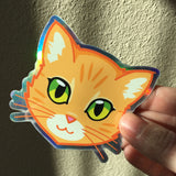 Orange Tabby Cat Face - Holographic Sticker