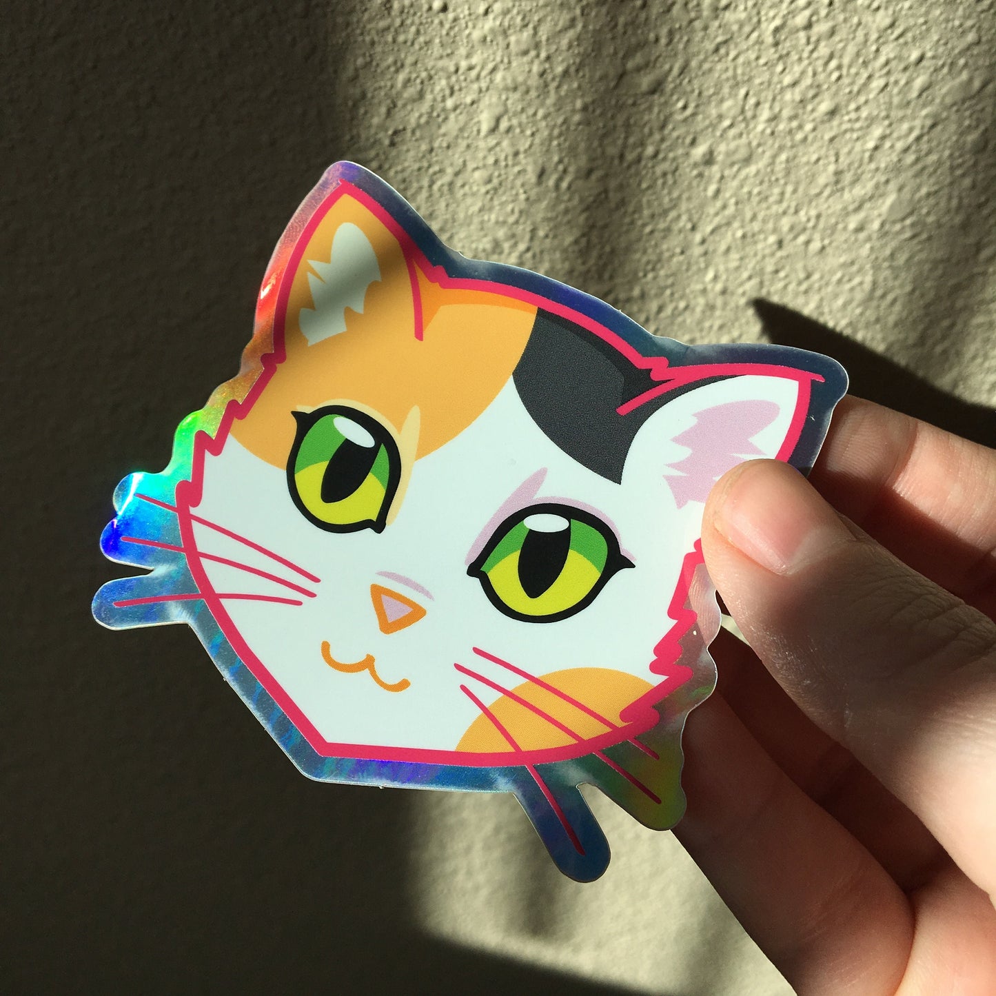 Calico Cat Face - Holographic Sticker