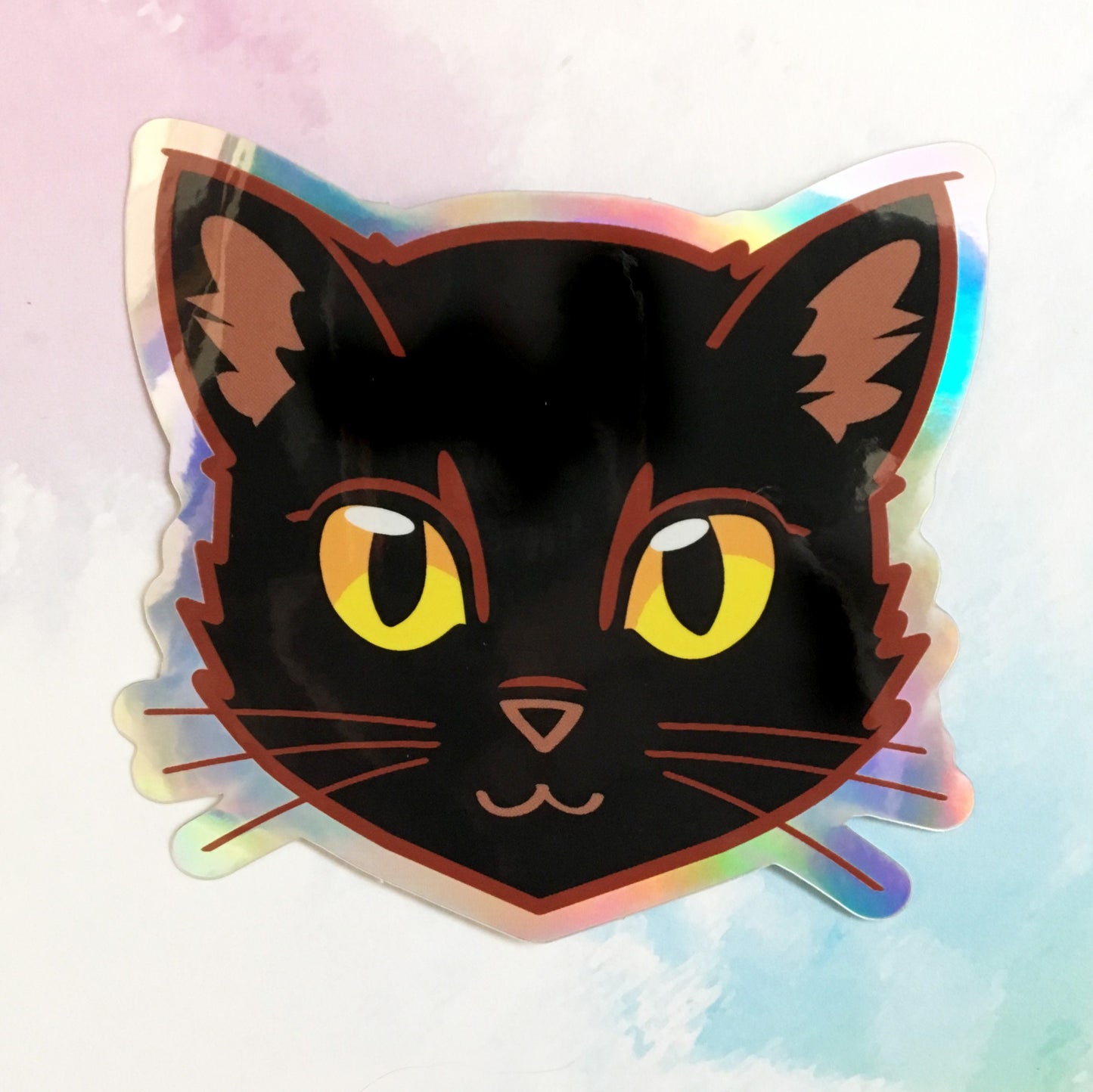 Black Cat Face (Yellow Eyes) - Holographic Sticker