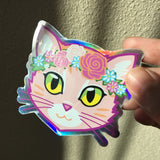 Flower Crown Cat - Holographic Sticker