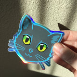Dark Grey Cat Face - Holographic Sticker