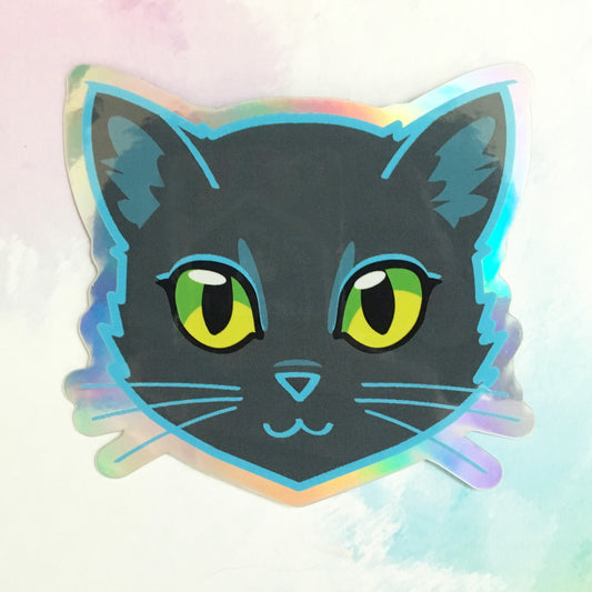 Dark Grey Cat Face - Holographic Sticker