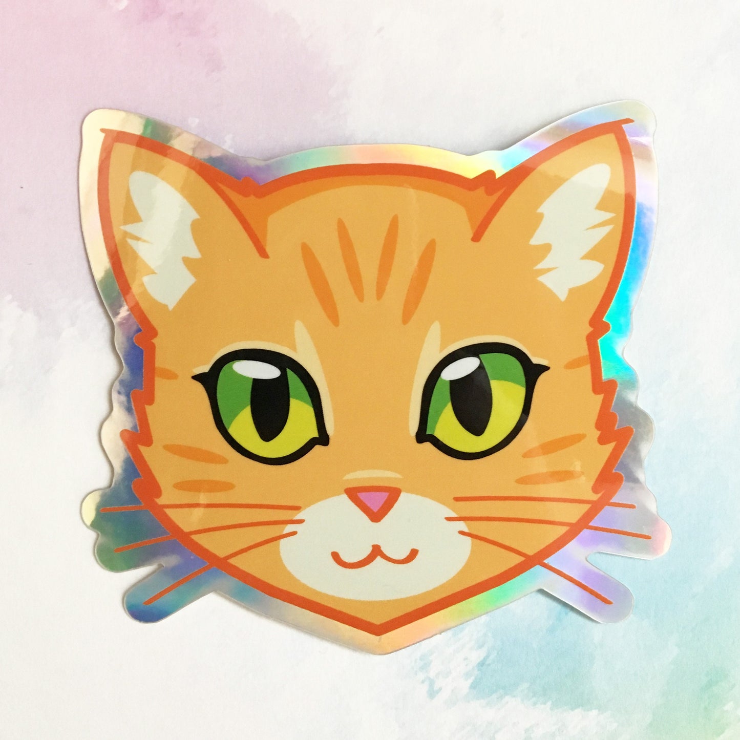 Orange Tabby Cat Face - Holographic Sticker