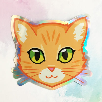 Orange Tabby Cat Face - Holographic Sticker