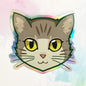 Brown Grey Tabby Cat Face - Holographic Sticker