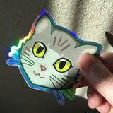 Brown Tabby Cat Face - Holographic Sticker