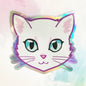 White Cat Face (Blue Eyes) - Holographic Sticker