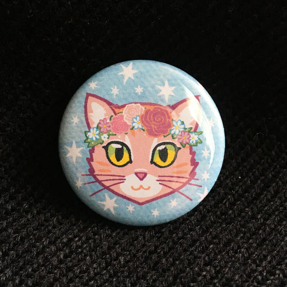 Flower Crown Cat - Button Pin