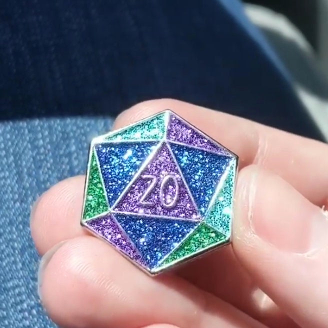 d20 Glitter Enamel Pin