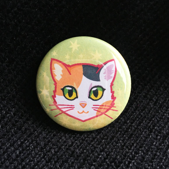 Calico Cat - Green Eyes - Button Pin