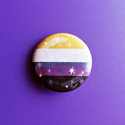 Starry Nonbinary Pride Flag - Button Pin