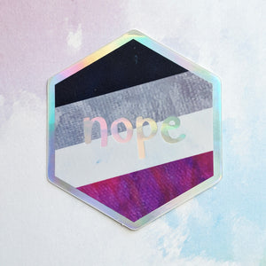 Nope - Ace Pride - Holographic Hexagon Sticker
