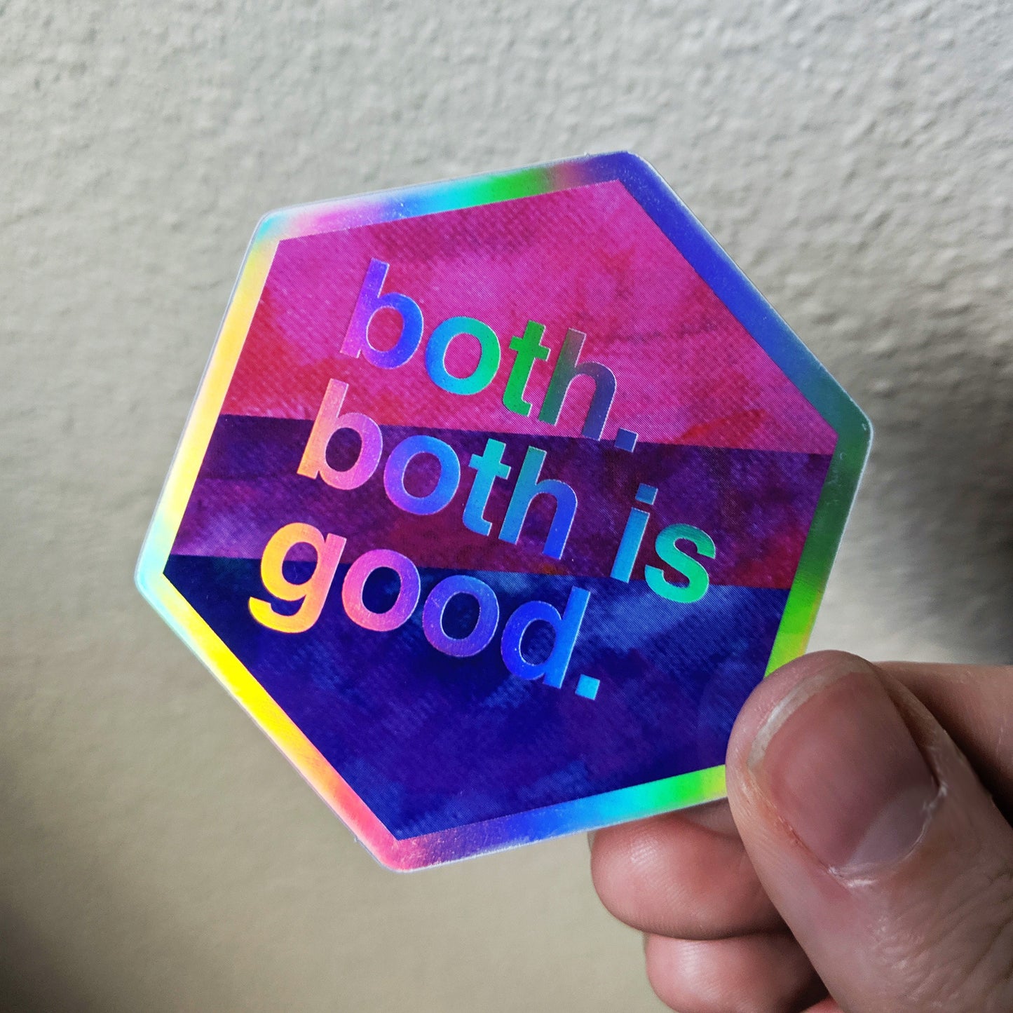 Both is Good - Bi Pride - Holographic Hexagon Sticker