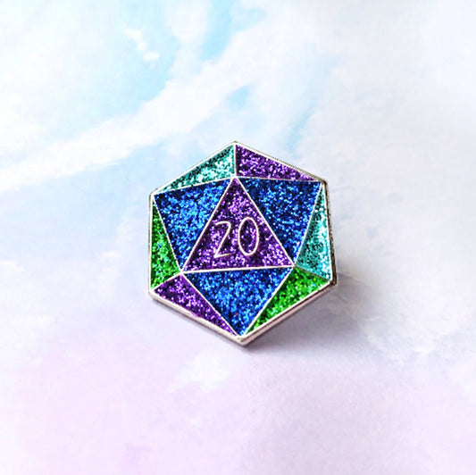 d20 Glitter Enamel Pin