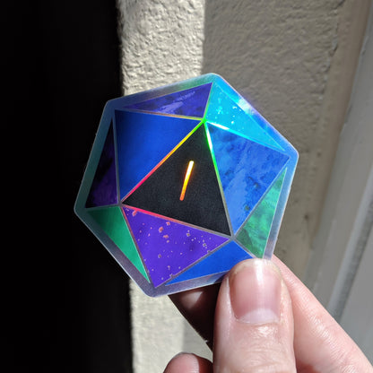 Blue d20 Nat 1 - Holographic Hexagon Sticker