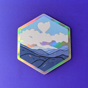 Cute Mountains - Holographic Hexagon Sticker