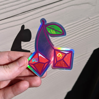 d10 Dice Cherries - Holographic Hexagon Sticker