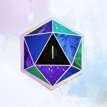 Blue d20 Nat 1 - Holographic Hexagon Sticker