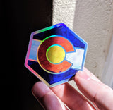 Colorado Flag C - Holographic Hexagon Sticker