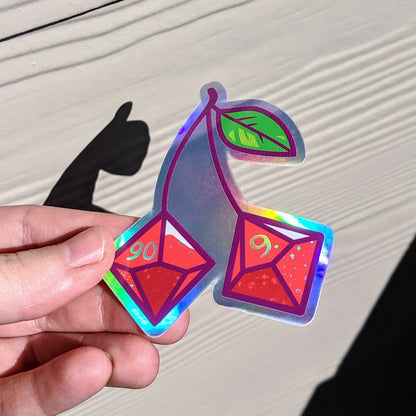 d10 Dice Cherries - Holographic Hexagon Sticker