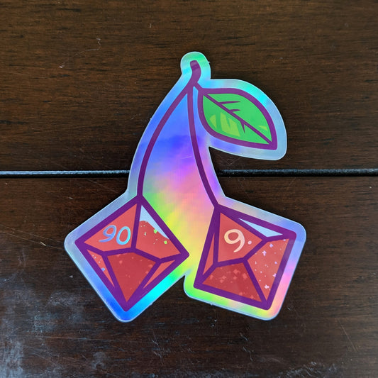 d10 Dice Cherries - Holographic Hexagon Sticker