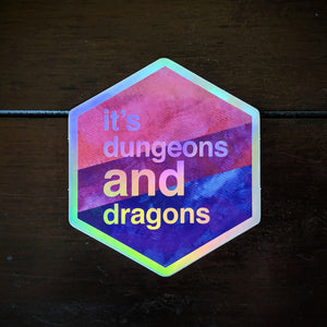 Dungeons AND Dragons - Bi Pride - Holographic Hexagon Sticker