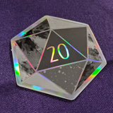 Black Silver d20 Nat 20 - Holographic Hexagon Sticker