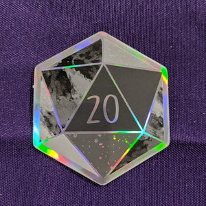 Black Silver d20 Nat 20 - Holographic Hexagon Sticker