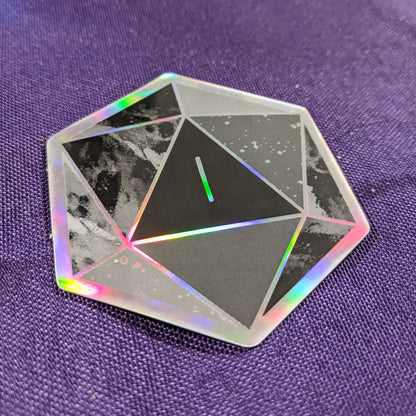 Black Silver d20 Nat 1 - Holographic Hexagon Sticker