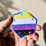 Starry Nonbinary Pride Flag - Holographic Hexagon Sticker