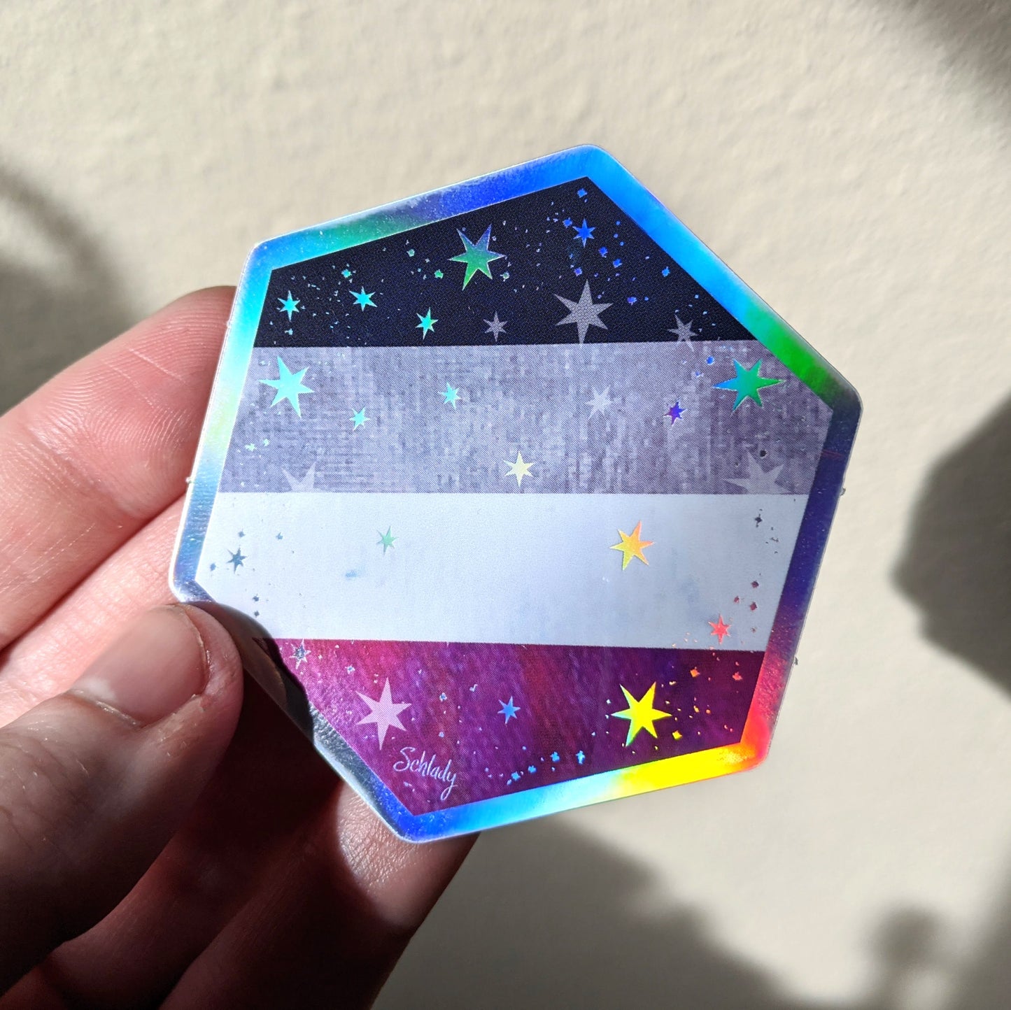 Starry Asexual Pride Flag - Holographic Hexagon Sticker