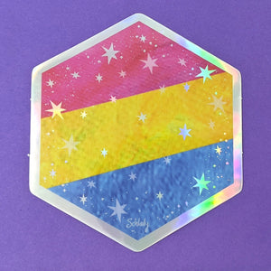 Starry Pansexual Pride Flag - Holographic Hexagon Sticker