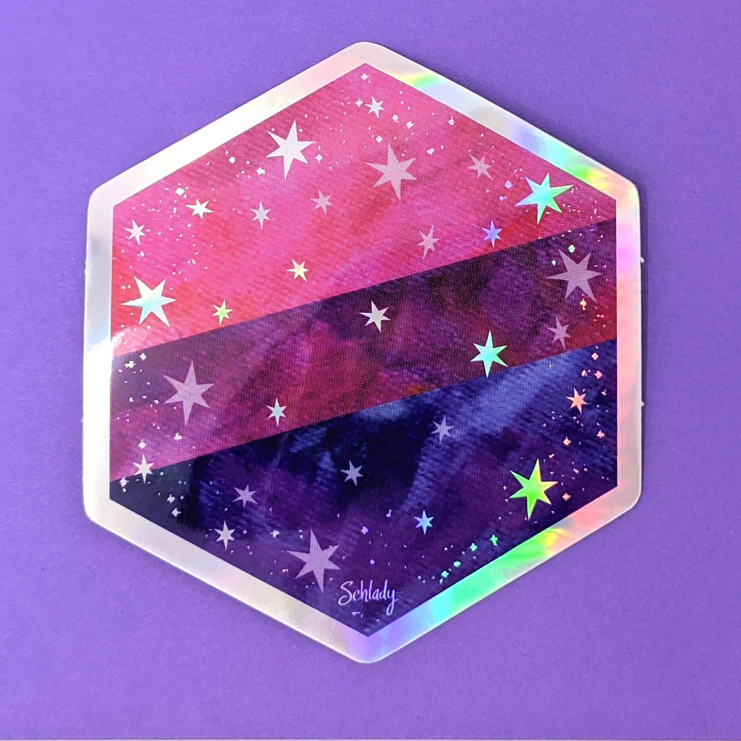 Starry Bisexual Pride Flag - Holographic Hexagon Sticker