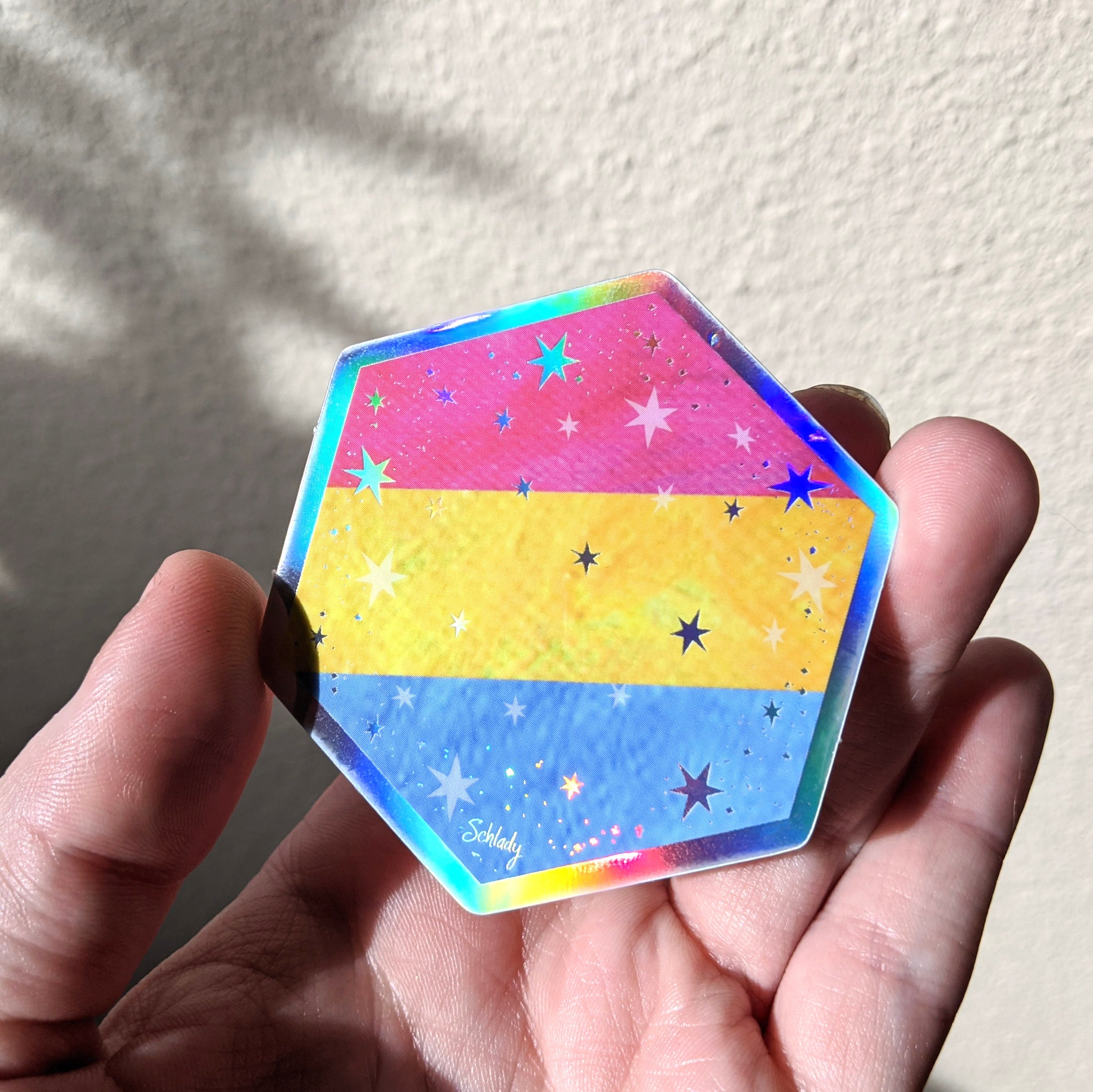 Starry Pansexual Pride Flag - Holographic Hexagon Sticker