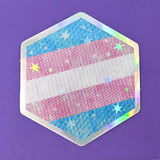 Starry Trans Pride Flag - Holographic Hexagon Sticker