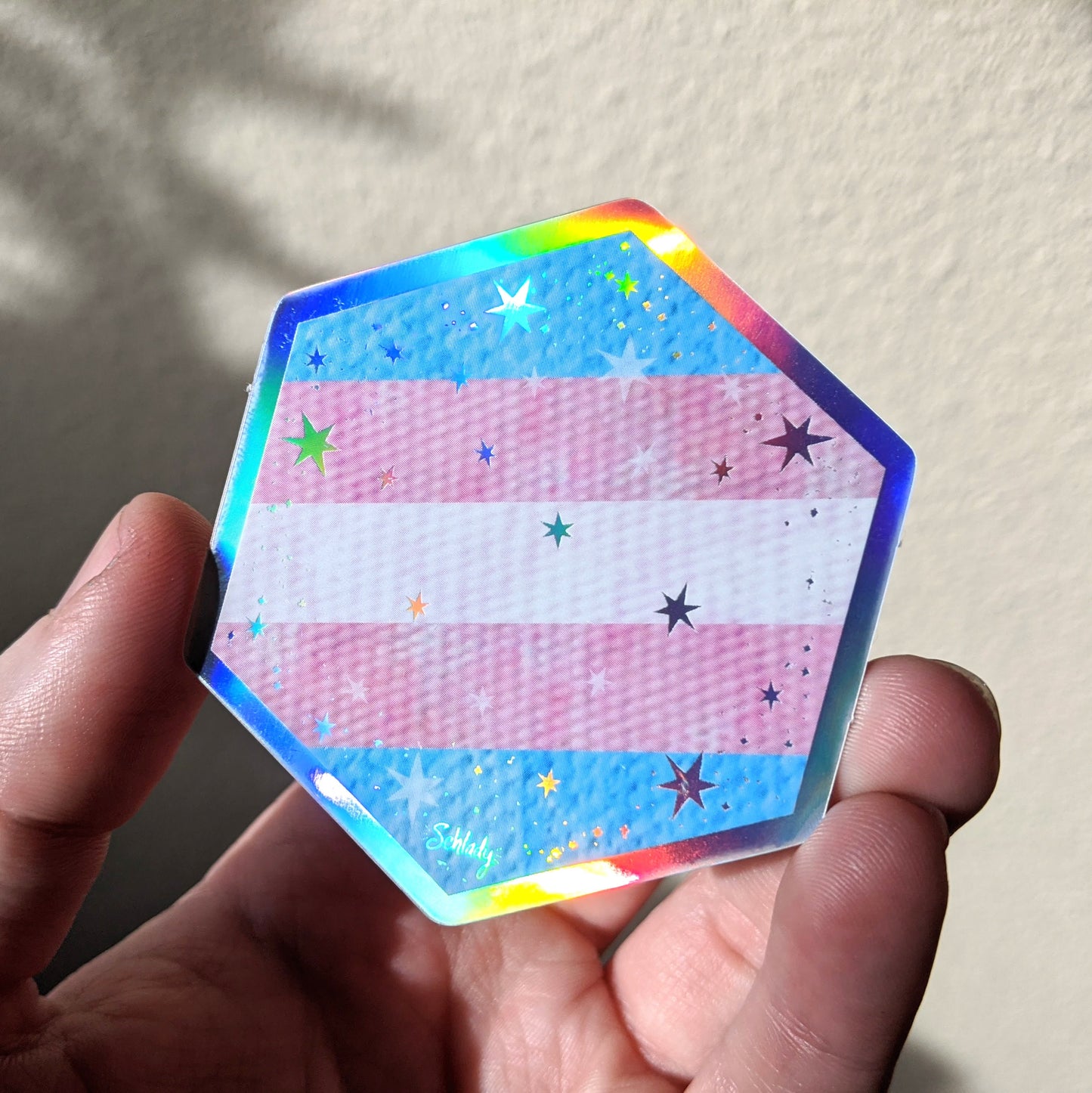 Starry Trans Pride Flag - Holographic Hexagon Sticker